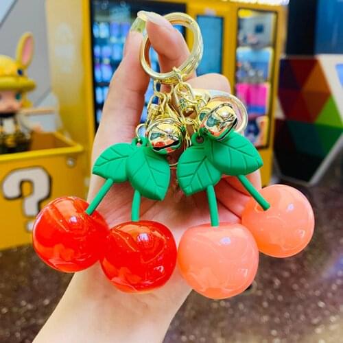 Red Pink Cherry Keychain Keyring Acrylic Cute Fruit Female Bag Pendant Accessories Key Chain Ring Holder Jewelry