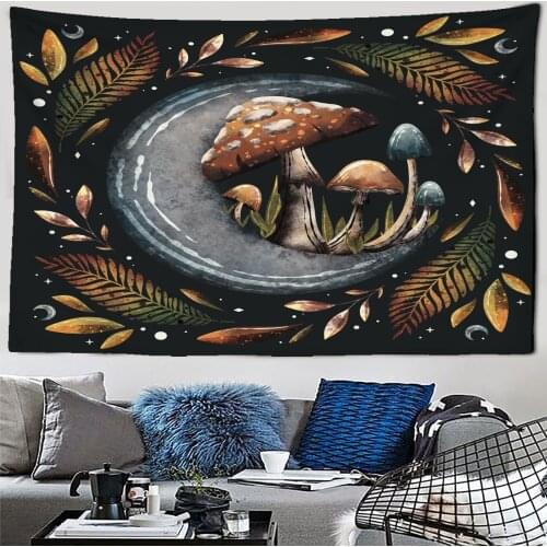 Dark Mushroom Illustration Tapestry Wall Hanging Bohemian Girl Dormitory Kawaii Aesthetics Room Home Decor