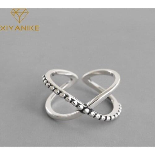 XIYANIKE Prevent Allergy 925 Sterling Silver Rings Vintage Creative Cross Weaving Party Jewelry for Women Valentines Day Gifts