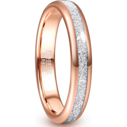 JQueen 4mm Rose Gold Color Imitation Meteorite Tungsten Carbide Ring Mens Women Fashion Wedding Rings