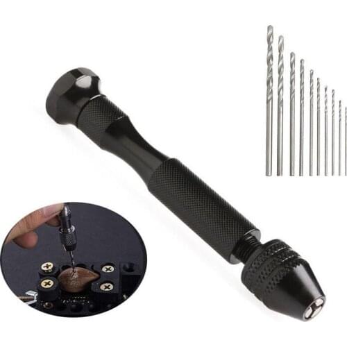 Mini Aluminum Alloy metal manual boring wood Twist drill with 10pcs drill bits Keyless Chuck Woodworking Drilling Rotary Tools