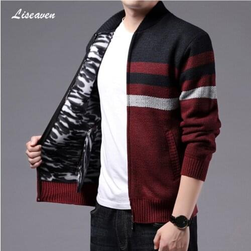 Liseaven Cardigans Men Thicken Sweater Long Sleeve Mens Sweaters Loose Patchwork Zipper Tops Fit Knitting Casual Jacket for Man
