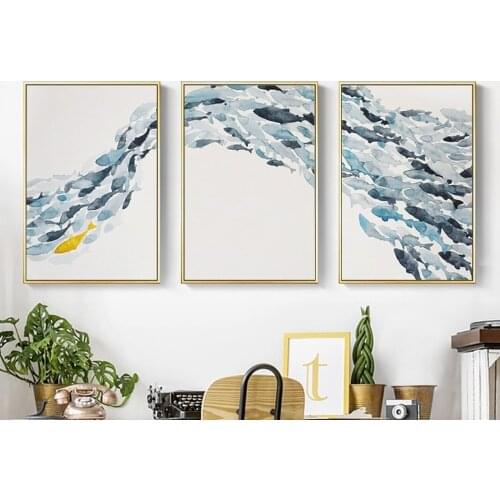 5D DIY Poured Glue Diamond Painting Kit Scalloped Edge Canvas Abstract Water Color Fish Group Living Room Decoration Unique Gift