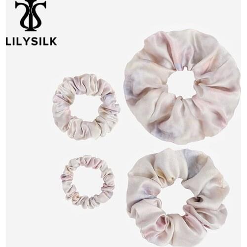 LilySilk 4 Pack Silk Scrunchies Set Watercolor Print Women Girls Accessories Soft Care Luxurious Free Shipping