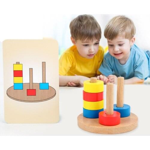 New Wooden Color Reasoning Blocks Toys Stacking Ring Tower Blocks Montessori Learning Education Toy For Children Early Childhood