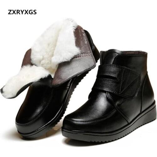 New Top Cowhide One Fur Wool Snow Boots Winter Shoes Warm Boots Flat Comfort Large Size Women Boots Fashion Casual Ankle Boots