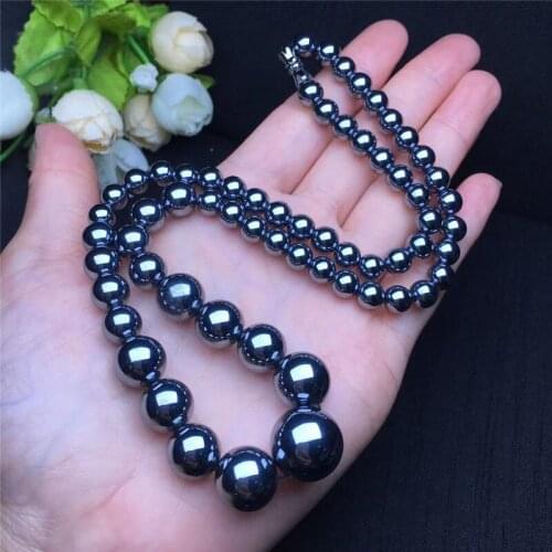 Natural terahertzTower Beads Necklace 6.5mm-14.6mm Round Bead Vintage Collares Women Sweater Chain Mothers Gift Jewelry