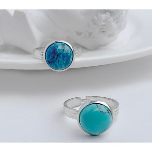 Handmake 10mm Natural Stone Open Ring for Women Bohemian Jewelry Moonstone Green Aventurine Ring Set wholesale