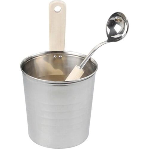 4L Luxurious Finnish Sauna Stainless Steel Bucket With Long Handle Spoon Set Ladle Sauna Barrel Sauna Accessories For Sauna SPA