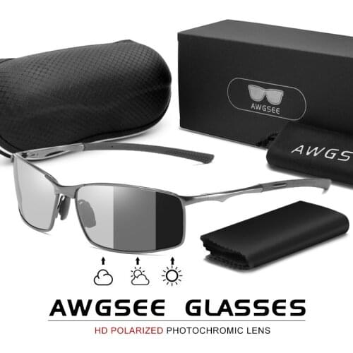 AWGSEE Aluminum Polarized Sunglasses Men Photochromic Lens Driving Eyewear Mirror Coating Lens Sun glasses UV400 Anti-Glare