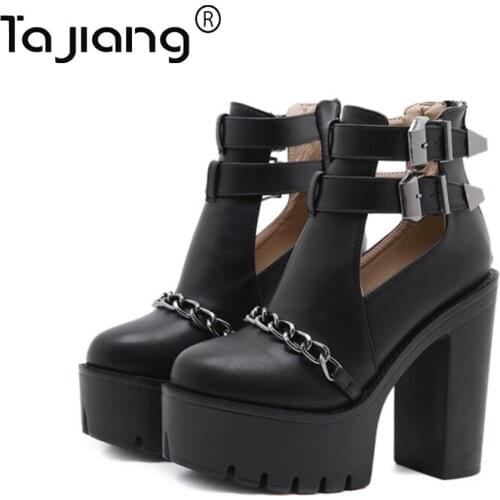Ta Jiang New metal decoration womens ankle boots womens shoes leather lace-up high-heel platform platform short boots T167-7