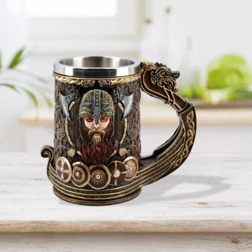 Creative Viking Pirate Beer Mug Unique Design Coffee Cup Stainless Steel Retro GXMA
