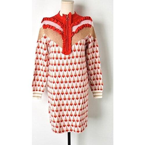 2018 Winter New Hit Color Fungus Half-height Zipper Collar Gold Silk Heart Knit Skirt A Child Dress Female Comfortable Fashion