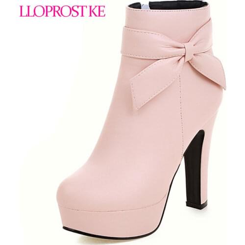 Lloprost ke woman ankle boots party zip solid womens boots spring autumn high heel platform fashion wedding shoes botas MY1027
