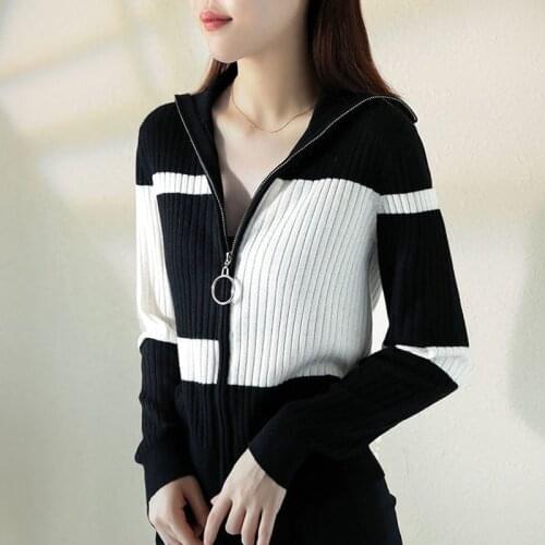 Sweaters Womens Plus Size Knit 2021 Winter Fashion Knitted Woollen Zipper Splicing Warm Cardigan Jumper Jerseys Sweater Woman