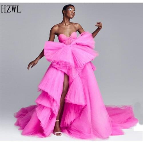 2020 New Arrival Fuschia Sweetheart Ball Gown Prom Dresses Tiered Ruffles Evening Dresses vestidos de fiesta Custom Made