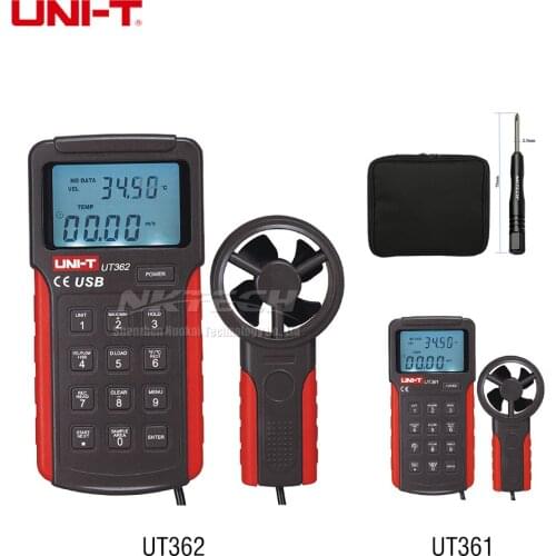 UNI-T UT361 UT362 Digital Anemometer Wind Speed Air Volume Meter Tachometer Data Storage Logger Temperature Tester LCD Backlight