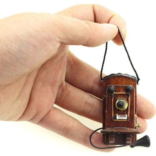 1:12 Miniature Antique Wall Mount Phone Dollhouse Furniture Accessories For Livingroom Bedroom Kitchen Vintage Style