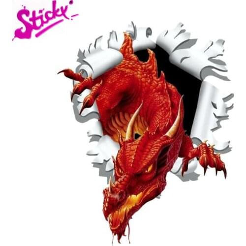 3D Ripped Torn Bullet Hole Design Motive Red Dragon Vinyl Motorcecly Car Sticker Decals For Window Trunk Guitar Vinyl Sticker