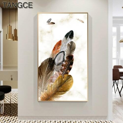 Abstract Colorful Feather Canvas Painting Fashion Wall Pictures for Living Room Yellow Purple Posters and Prints Nordic Wall Art
