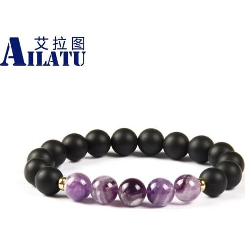 Ailatu Powerful Jewelry Wholesale 10 mm Matte Onyx Stone & Purple Energy Mens Beaded Bracelet