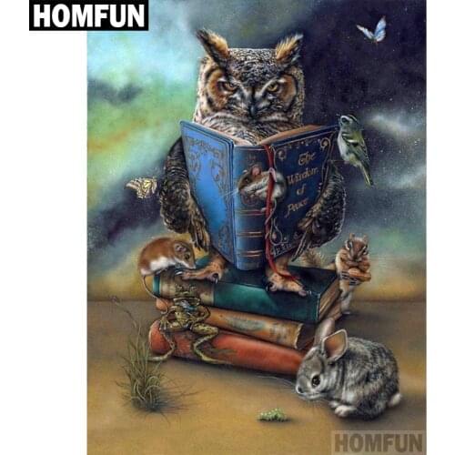 HOMFUN 5D Diamond "Owl & Mouse" Diamond Embroidery Full Round/ Square Diy Diamond Painting Cross Stitch Home Decor A00637