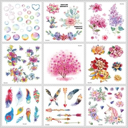 Rocooart Glitter Tattoo Stickers Flower Tree Flash Tattoo Feathers Bubble Temporary Tattoo Sticker Body Art Fake Taty Tatuagem