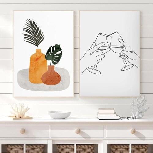 Red Wine Glass Abstract Fine Art Line Drawing Poster Nordic Cheers Canvas Painting and Prints Bar Wall Art Picture Kitchen Decor