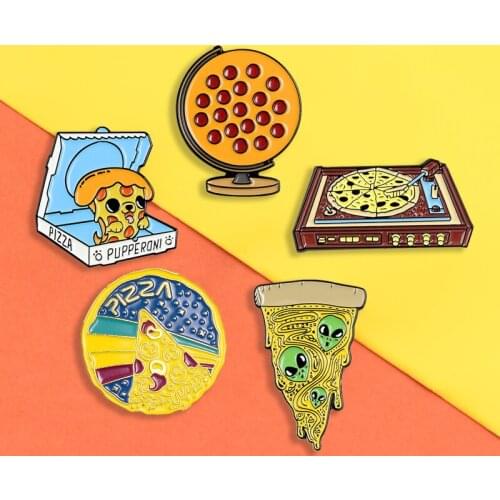 Pizza pins Pizza record player enamel pins brooches Alien pet globe Lapel pin badges Clothes backpack bags Jewelry gifts idea