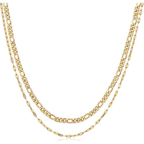 Gold Layered Figaro Chain Necklace For Women Girl Stainless Steel Marina Link Adjustable Fashion Jewelry Wholesale Gift DDN296