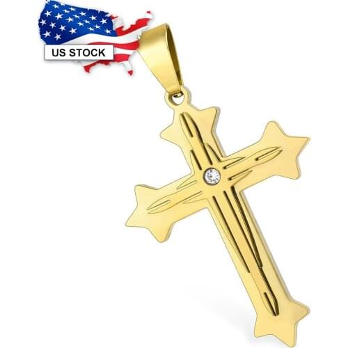 Cross Pendant Necklace for Men Stainless Steel Gold Blue Silver Color Pendant Link Chain Pendant Fashion Jewelry Gift LKP601