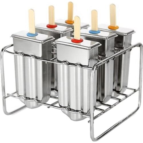 6Pcs Popsicle Mold Stainless Steel Ice Cream Mold with Holder Rack Ice Lolly Mold Homemade Freeze Lolly Popsicle Maker