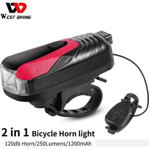 WEST BIKING Bike Horn Light 120db Bell USB Rechargeable MTB Road Bicycle Accessories Headlight Waterproof LED Cycling Front Lamp