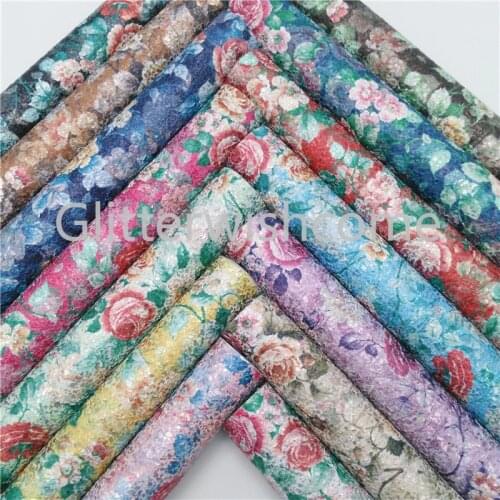 Glitterwishcome 21X29CM A4 Size Iridescent Flowers Printed Faux Leather Fabric Sheets, Synthetic Leather Sheets for Bows, GM452A