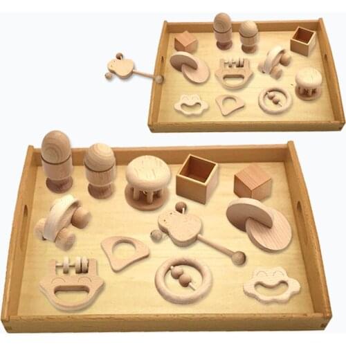 Teether Animal Ring Rattles Wooden Toy Cartoon Handle Cognition Teaching Game Montessori Early Learning Education Toys For Baby