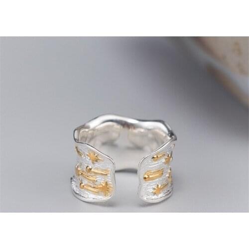 Uglyless Make A Wish Shooting Stars Rings for Women Real 925 Silver Wide Rings Vintage Ethnic Vines Jewelry Fashion Gifts Bijoux