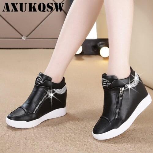 Women Wedge Sneakers Side Zipper PU Leather Casual Shoes Sequins Thick Bottom White Shoe Womens Internal Heighten Running Shoes