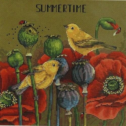 Hot Needlepoint Birds with Poppies Counted Cross Stitch Embroidery Patterns with 100% Cotton Floss &Free Shipping for Home Decor