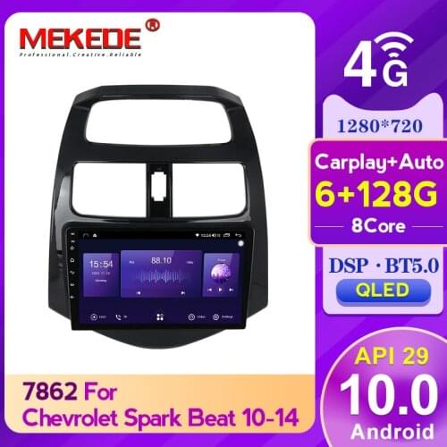 Mekede 6GB+128GB 8 Core Carplay QLED 1280*720 Android 10.0 Radio GPS Car Muletimedia Player For Chevrolet Spark M300 2009-2016