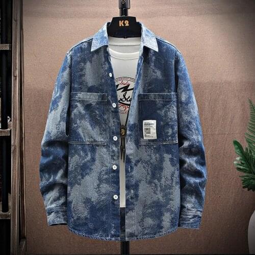 2021 Autumn New Mens Camouflage Denim Jacket Hip Hop Fashion Casual Jeans Jacket Lapel Letter Print Jacket Men Coat Plus Size