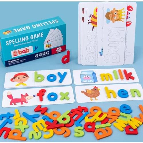 Wooden Alphabet Letter Learning Cards Set Word Spelling Practice Game Toy English Letters Spelling Card Word Toys Gifts