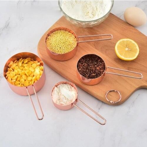 Measuring Cup Set 8PCS Copper Stainless Steel Portable Hangable Kitchen Measuring Cups with Scale Baking Accessories