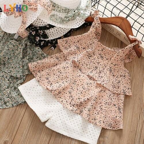 Girls Clothes Skirt Dress & Pants with Hat Sets Summer New Clothing for Kids Suit Toddler Baby Sleeveless Suspender Floral Dress