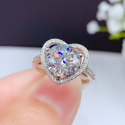 Proposal ring heart moissanite ring for women silver jewelry good sparking real 925 silver engagement ring for wedding gift