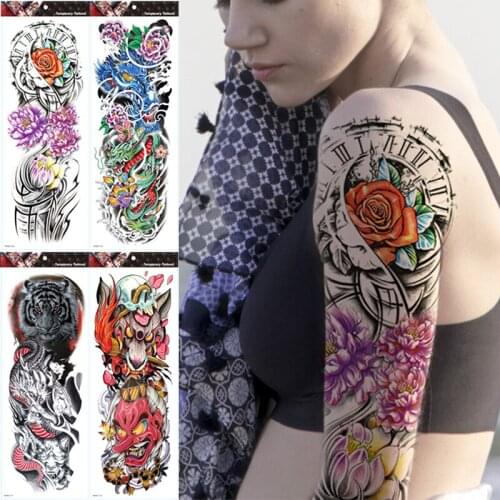 REALISTIC ROSETEMPORARY TATTOO FLOWER FULL ARM, INDIAN, TRIBAL, TOTEM, BLACK, TIGER,MENS, WOMENS