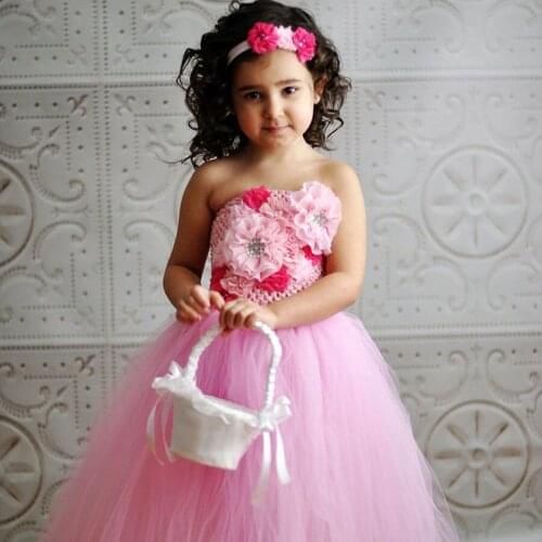 Baby Girl Pink Tutu Dress with Headband Flower Kids Dress for Birthday Party Wedding Ball Gown TS084