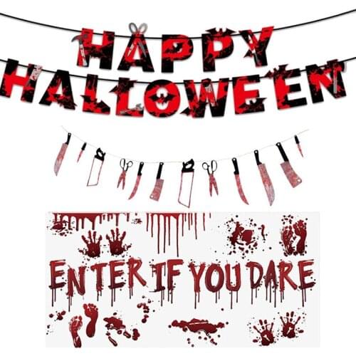 Halloween Decoration Blood Knife Pull Flag Bar Haunted House Scene Layout Hanging Flag Background Cloth Decoration
