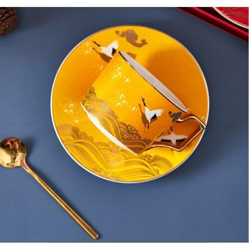 Top Grade Nordic Bone China Ceramic Coffee Cup and saucer Set Porcelain Mug Letter Gold L AND V Mark Design Gilded Coffee Sets