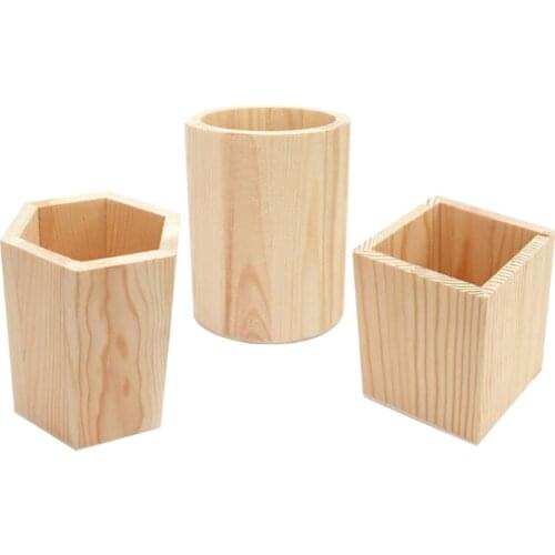 Pen Storage Box Pencil Pot Pen Holder, Wooden Home Makeup Brush Container, Office Desktop Stationery Organizer Box