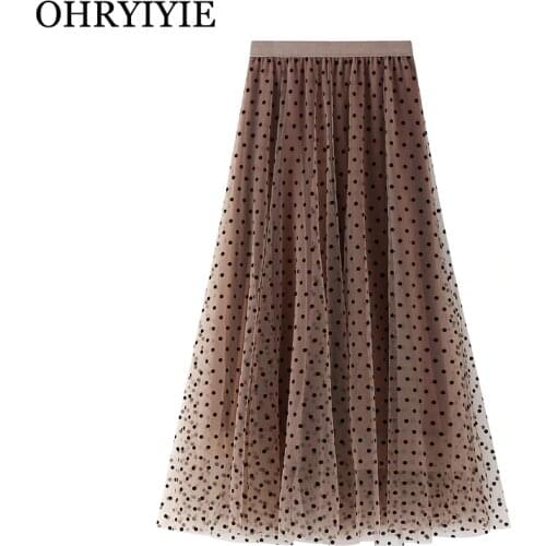 OHRYIYIE Polka Dot Spring Summer Tulle Skirts Women 2020 New Casual Elastic High Waist A-line Skirt Female Party Beach Midi Skit
